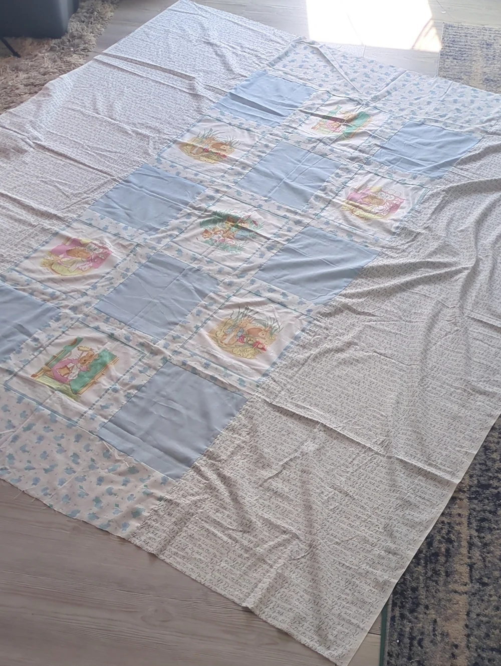 Handmade Peter Rabbit Beatrix Potter Quilt Top 77.5x87 Unfinished Cotton